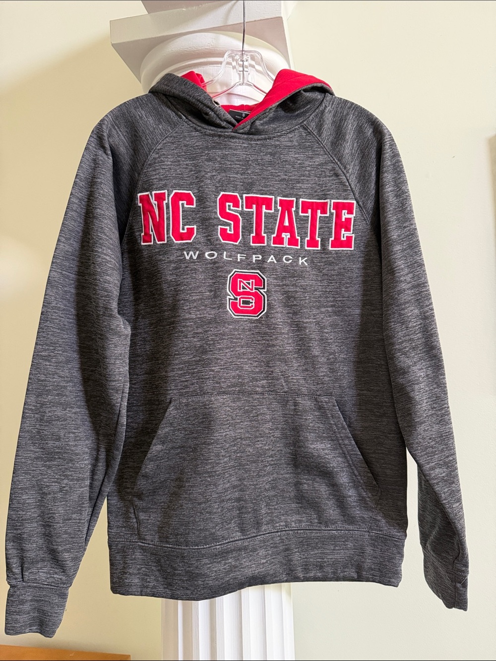 NC State Wolfpack Gray Pullover Hoodie with Red Embroidered Lettering Colosseum